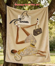 Chanel Fashion Illustration Flannel Sofa Throw Blanket IMG_6838